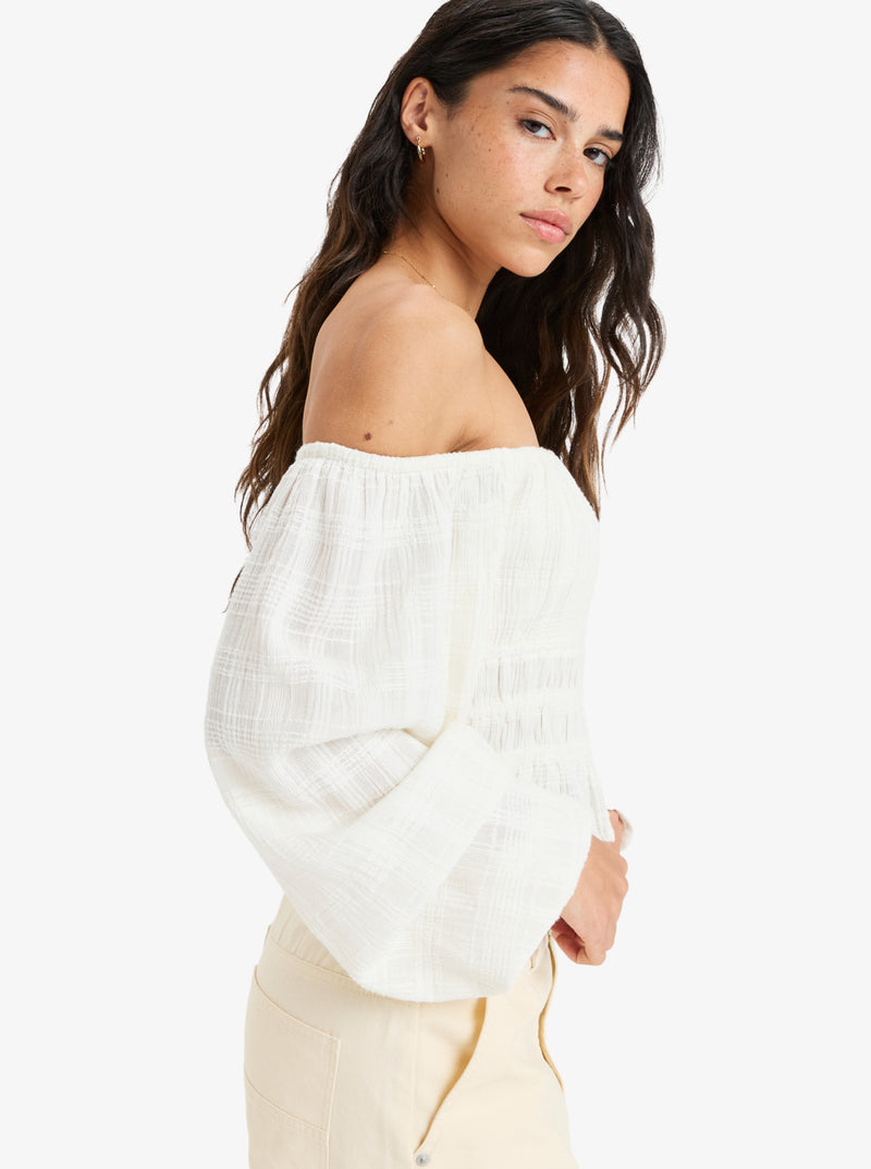 Load image into Gallery viewer, Roxy Women&#39;s Crystal Session Off The Shoulder Top Egret ERJWT03677_WBS0
