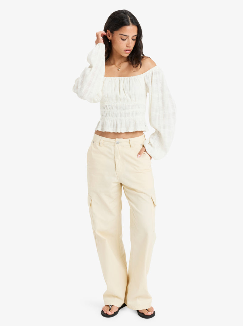 Load image into Gallery viewer, Roxy Women&#39;s Crystal Session Off The Shoulder Top Egret ERJWT03677_WBS0
