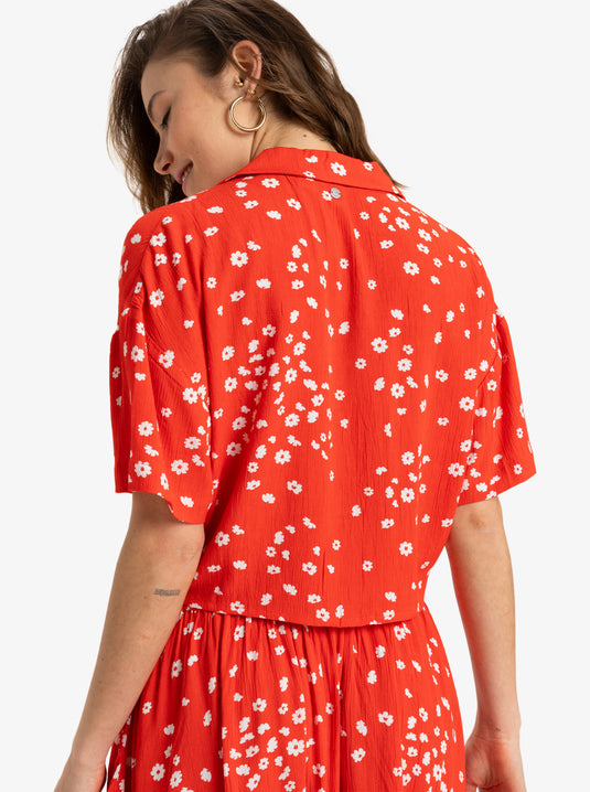 Roxy Women's Salty Sweet Woven Top Poppy Red Dancing Ditsy ERJWT03679_RNN7