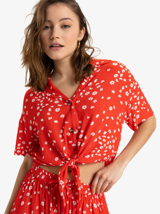 Roxy Women's Salty Sweet Woven Top Poppy Red Dancing Ditsy ERJWT03679_RNN7