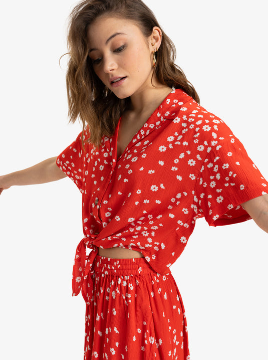 Roxy Women's Salty Sweet Woven Top Poppy Red Dancing Ditsy ERJWT03679_RNN7