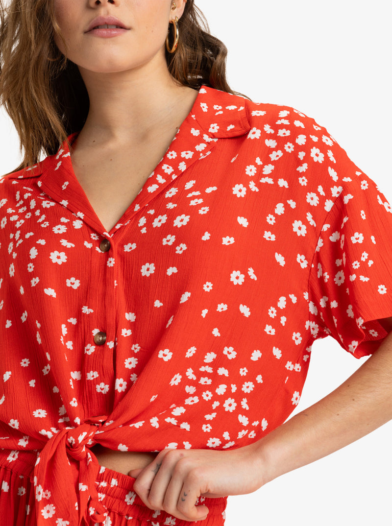 Load image into Gallery viewer, Roxy Women&#39;s Salty Sweet Woven Top Poppy Red Dancing Ditsy ERJWT03679_RNN7
