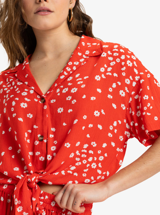 Roxy Women's Salty Sweet Woven Top Poppy Red Dancing Ditsy ERJWT03679_RNN7