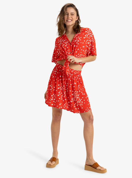 Roxy Women's Salty Sweet Woven Top Poppy Red Dancing Ditsy ERJWT03679_RNN7