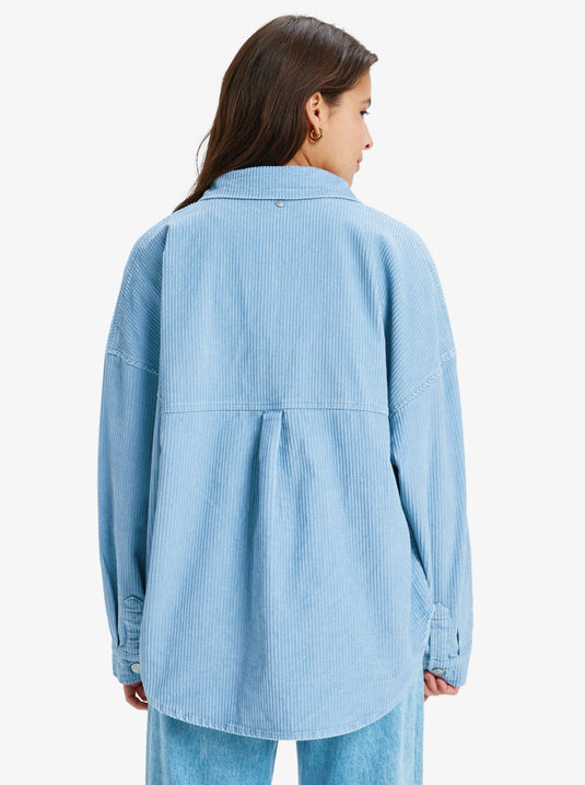 Roxy Women's Kick Back Washed Oversized Corduroy Jacket Blue Blizzard ERJWT03697-BKJ0