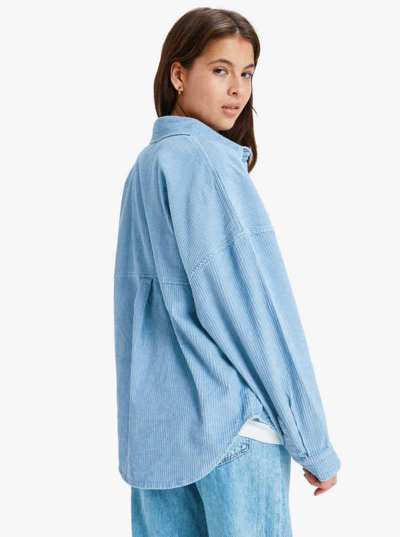 Load image into Gallery viewer, Roxy Women&#39;s Kick Back Washed Oversized Corduroy Jacket Blue Blizzard ERJWT03697-BKJ0
