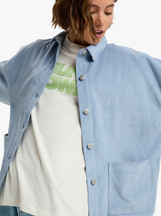 Roxy Women's Kick Back Washed Oversized Corduroy Jacket Blue Blizzard ERJWT03697-BKJ0