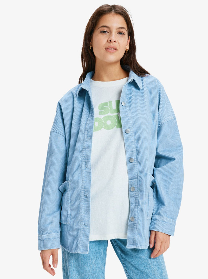 Load image into Gallery viewer, Roxy Women&#39;s Kick Back Washed Oversized Corduroy Jacket Blue Blizzard ERJWT03697-BKJ0
