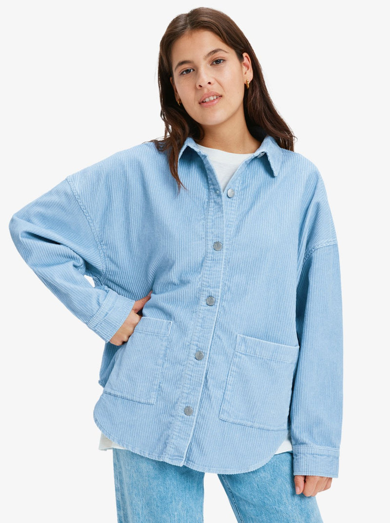 Load image into Gallery viewer, Roxy Women&#39;s Kick Back Washed Oversized Corduroy Jacket Blue Blizzard ERJWT03697-BKJ0
