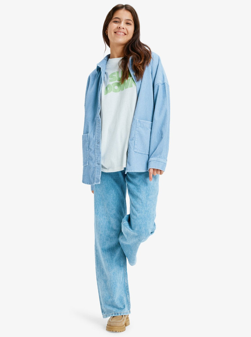 Load image into Gallery viewer, Roxy Women&#39;s Kick Back Washed Oversized Corduroy Jacket Blue Blizzard ERJWT03697-BKJ0
