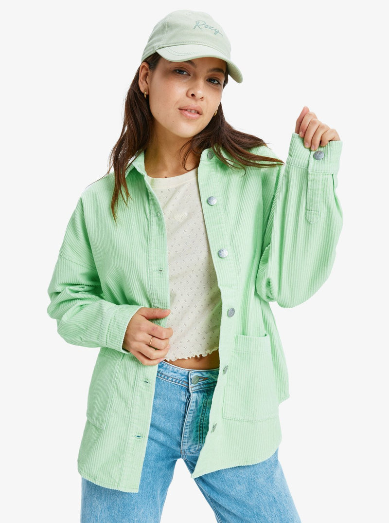 Load image into Gallery viewer, Roxy Women's Kick Back Washed Oversized Corduroy Jacket Pistachio Green ERJWT03697-GED0
