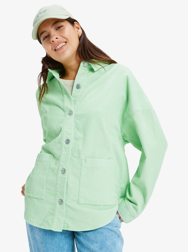 Load image into Gallery viewer, Roxy Women's Kick Back Washed Oversized Corduroy Jacket Pistachio Green ERJWT03697-GED0
