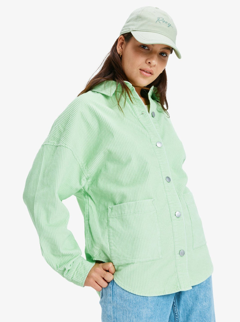 Load image into Gallery viewer, Roxy Women's Kick Back Washed Oversized Corduroy Jacket Pistachio Green ERJWT03697-GED0
