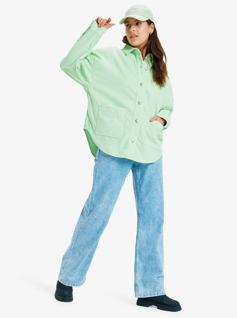 Load image into Gallery viewer, Roxy Women's Kick Back Washed Oversized Corduroy Jacket Pistachio Green ERJWT03697-GED0
