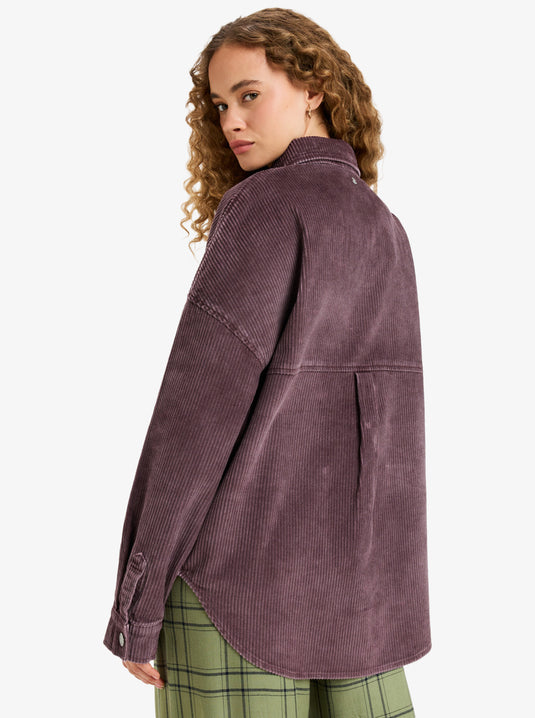 Roxy Women's Kick Back Washed Oversized Corduroy Jacket Huckleberry ERJWT03697-RRF0
