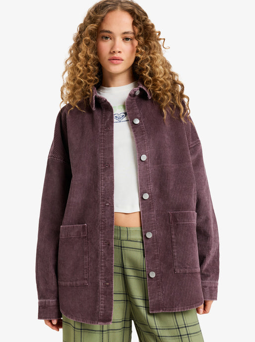Roxy Women's Kick Back Washed Oversized Corduroy Jacket Huckleberry ERJWT03697-RRF0