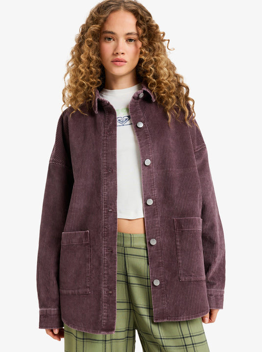 Roxy Women's Kick Back Washed Oversized Corduroy Jacket Huckleberry ERJWT03697-RRF0