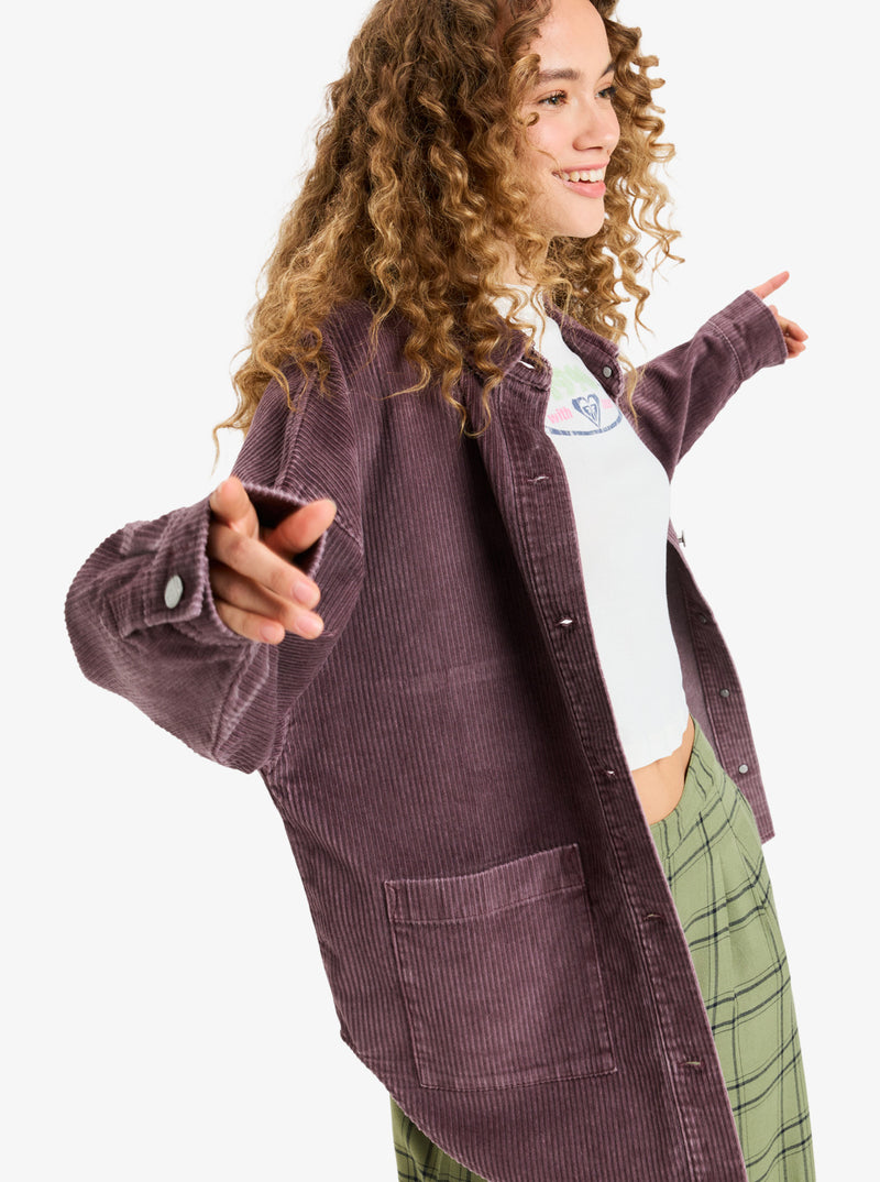 Load image into Gallery viewer, Roxy Women&#39;s Kick Back Washed Oversized Corduroy Jacket Huckleberry ERJWT03697-RRF0
