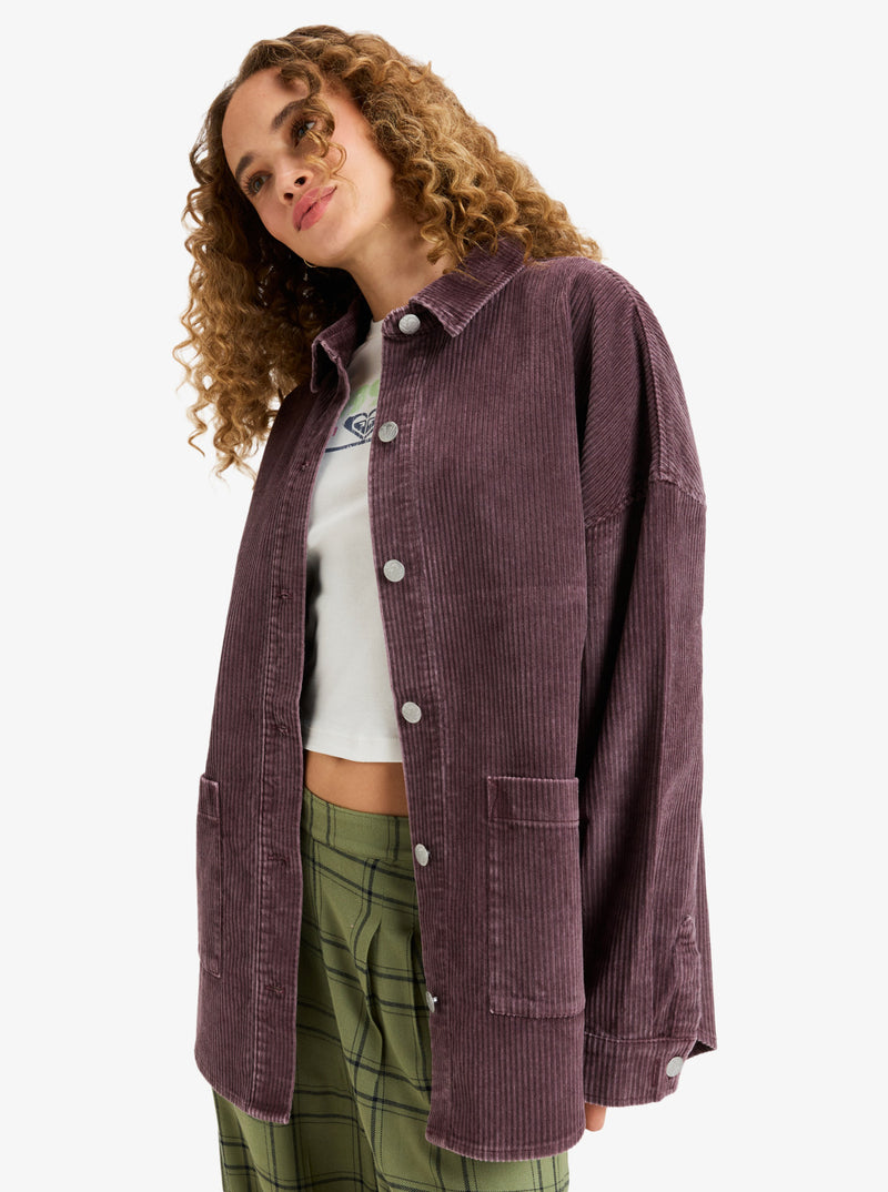 Load image into Gallery viewer, Roxy Women&#39;s Kick Back Washed Oversized Corduroy Jacket Huckleberry ERJWT03697-RRF0
