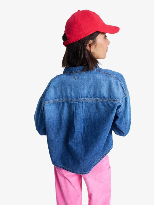 Roxy Women's Another Reflect Long Sleeve Denim Shirt Medium Blue ERJWT03704-BMTW