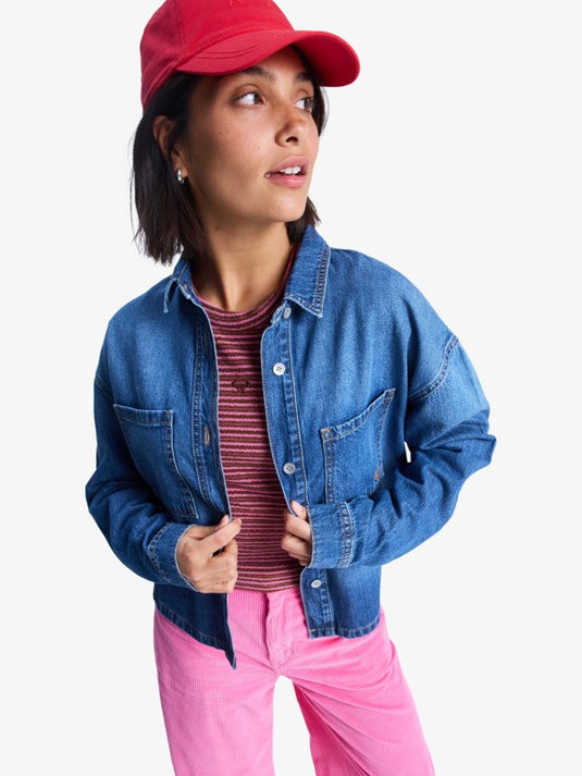 Roxy Women's Another Reflect Long Sleeve Denim Shirt Medium Blue ERJWT03704-BMTW