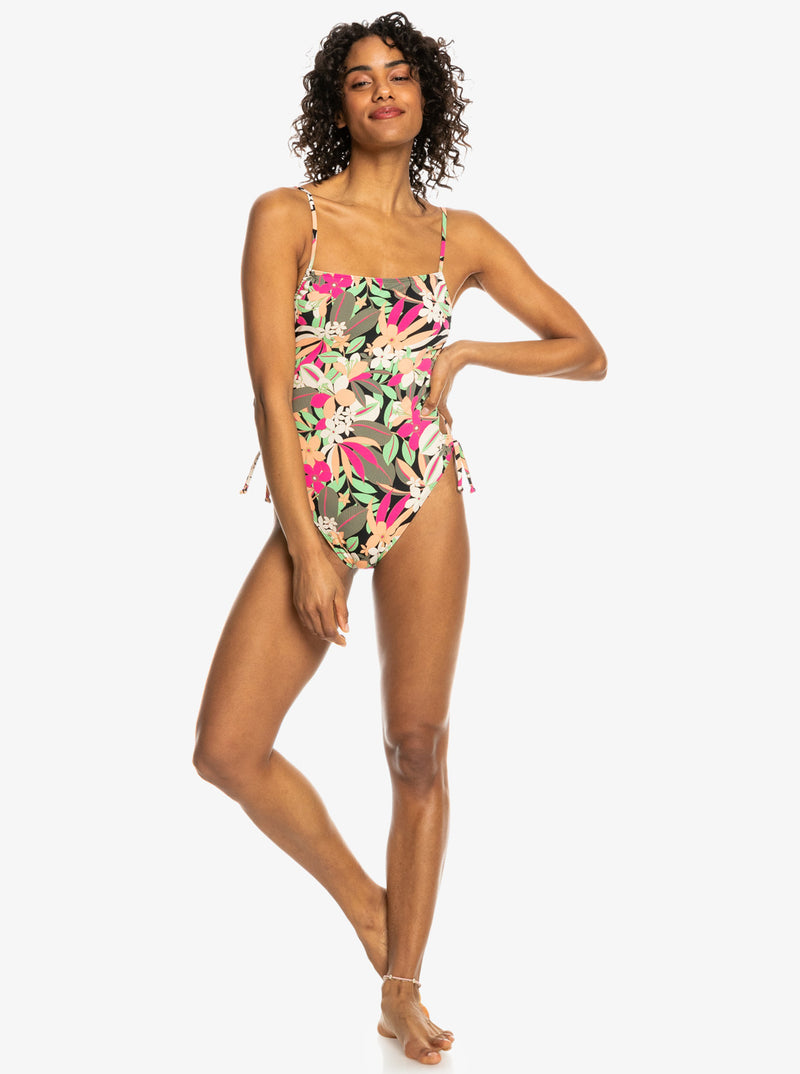 Load image into Gallery viewer, Roxy Women&#39;s Printed Beach Classics Cross Back One-Piece Swimsuit Anthracite Palm Song S ERJX103618-KVJ8
