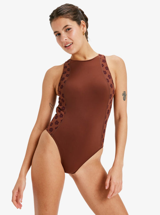 Roxy Women's Pro Wave One Piece Swimsuit Chocolate Plum Polkabiscus ERJX103655_XCKC