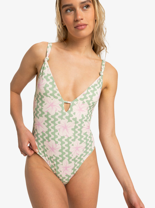Roxy Women's Hibiscus Daze One Piece Swimsuit Basil Party Waves Yw ERJX103713-GHZ5