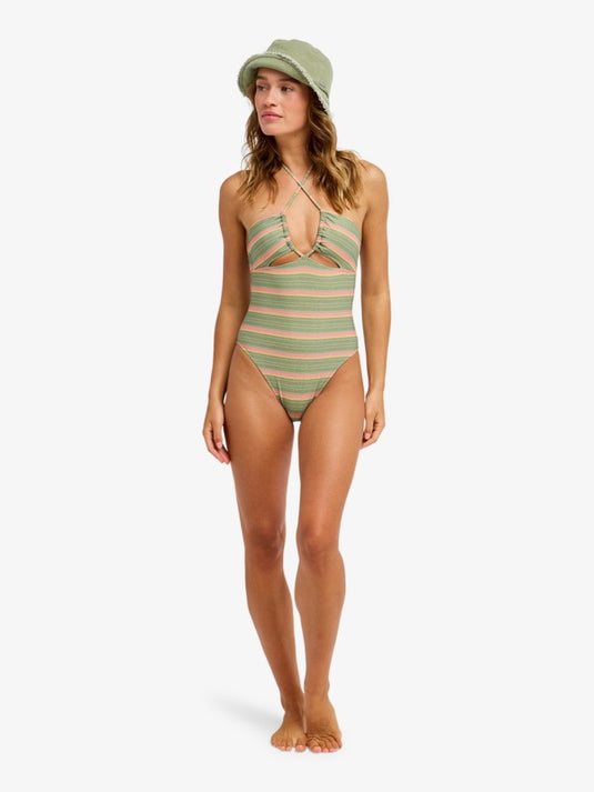 Roxy Women's Ocean Dreamer One Piece Swimsuit Oil Green Say It With Stripes ERJX103795-GLD3