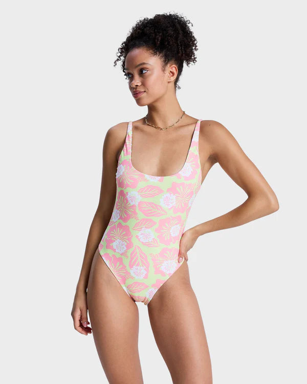 Load image into Gallery viewer, Roxy Women's Hibiscus Hype One-Piece Swimsuit Daiquiri Green ERJX103808-GEB6
