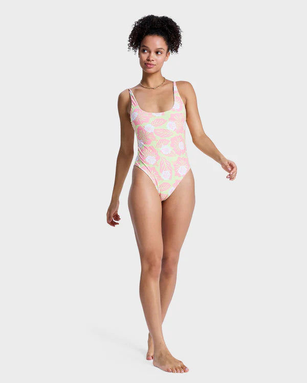 Load image into Gallery viewer, Roxy Women's Hibiscus Hype One-Piece Swimsuit Daiquiri Green ERJX103808-GEB6
