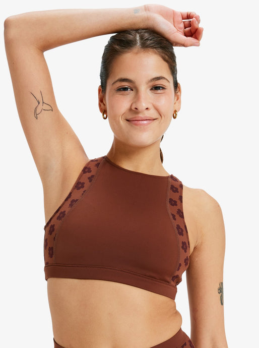 Roxy Women's Pro Wave Crop Top Bikini Chocolate Plum Polkabiscus  ERJX305322_XCKC