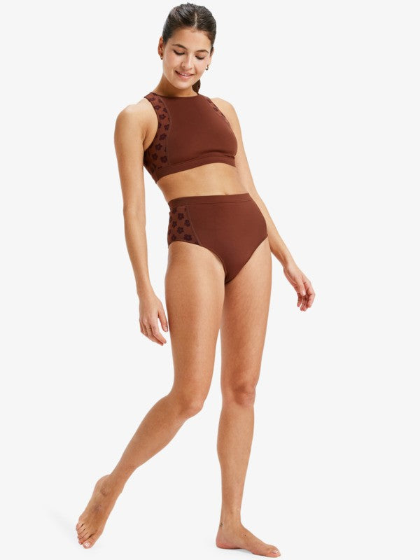 Load image into Gallery viewer, Roxy Women&#39;s Pro Wave Crop Top Bikini Chocolate Plum Polkabiscus  ERJX305322_XCKC

