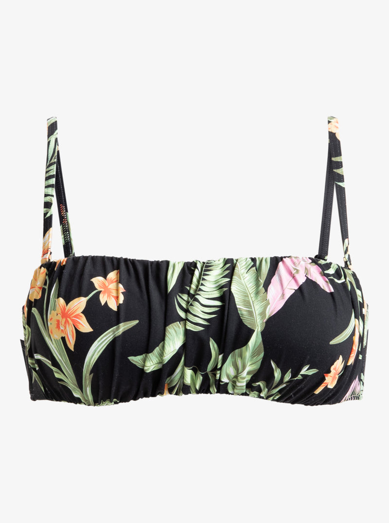 Load image into Gallery viewer, Roxy Women&#39;s Pt Beach Classics Bandeau Bikini Top Anthracite Island Escape ERJX305423_KVJ3
