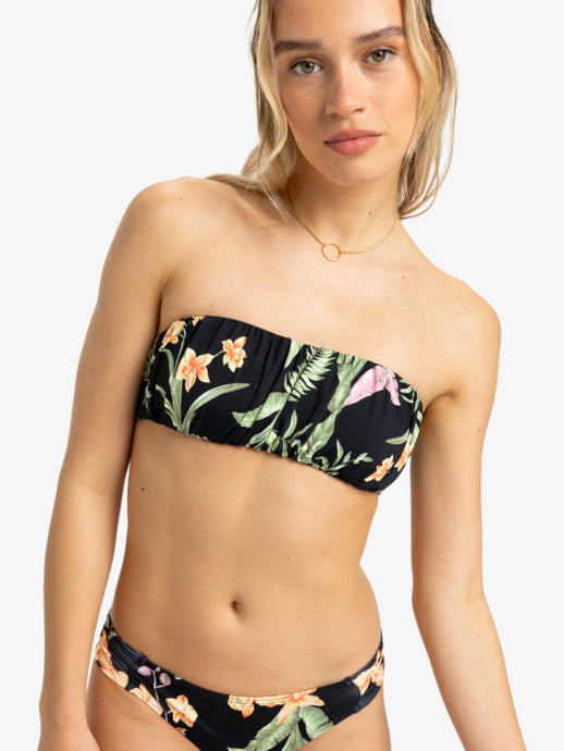 Roxy Women's Pt Beach Classics Bandeau Bikini Top Anthracite Island Escape ERJX305423_KVJ3