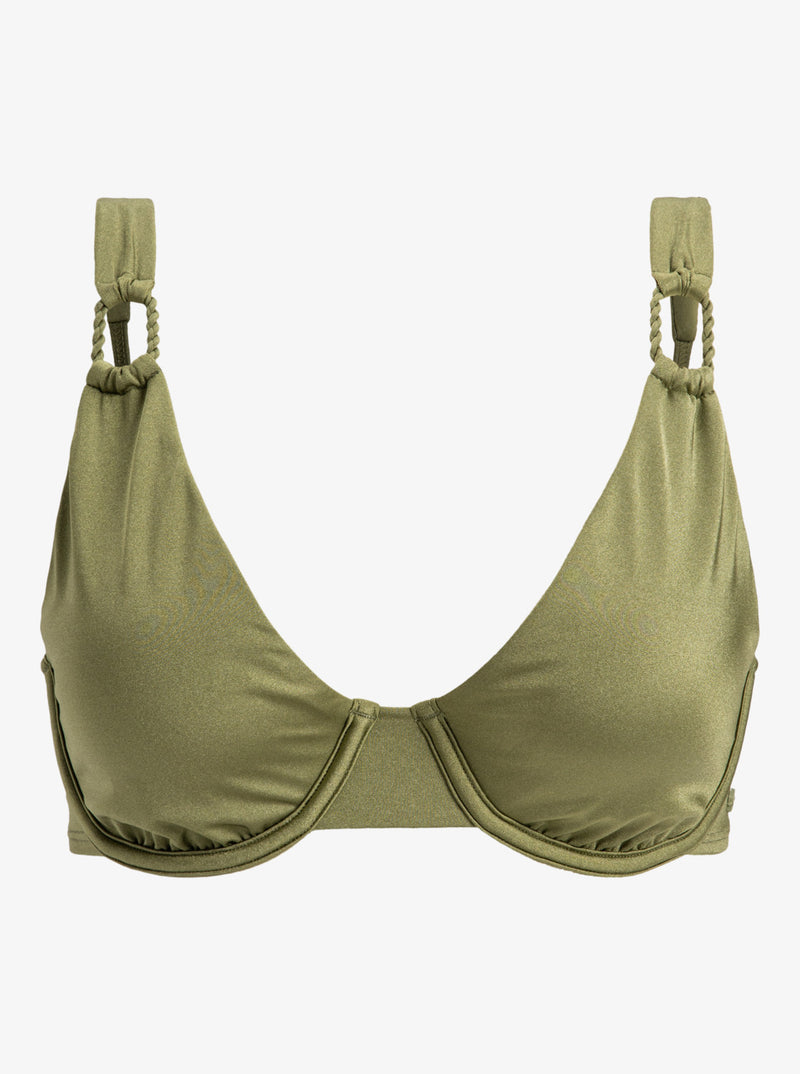 Load image into Gallery viewer, Roxy Women&#39;s Brilho Dcup Bikini Top Loden Green ERJX305441-GNG0
