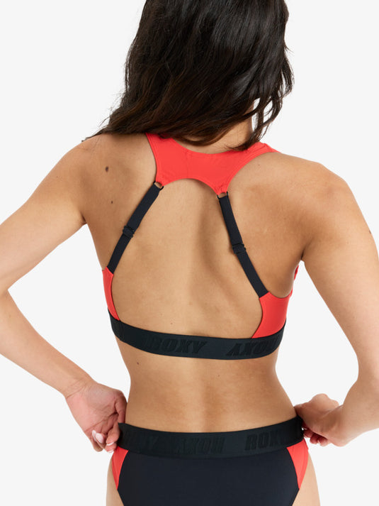 Roxy Women's Active Colorblock Crop Top Bikini Poppy Red ERJX30544_RNN6