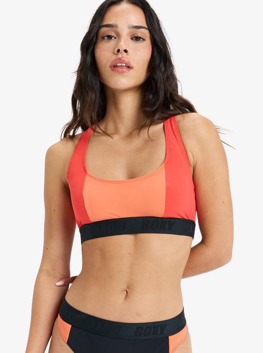 Roxy Women's Active Colorblock Crop Top Bikini Poppy Red ERJX30544_RNN6