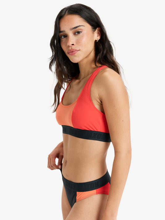 Roxy Women's Active Colorblock Crop Top Bikini Poppy Red ERJX30544_RNN6