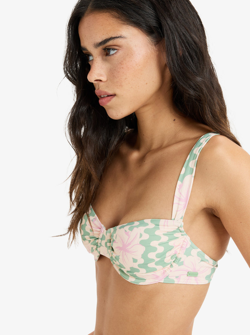 Load image into Gallery viewer, Roxy Women&#39;s Hibiscus Daze Underwire Bikini Top Basil Party Waves Yw ERJX305454-GHZ5
