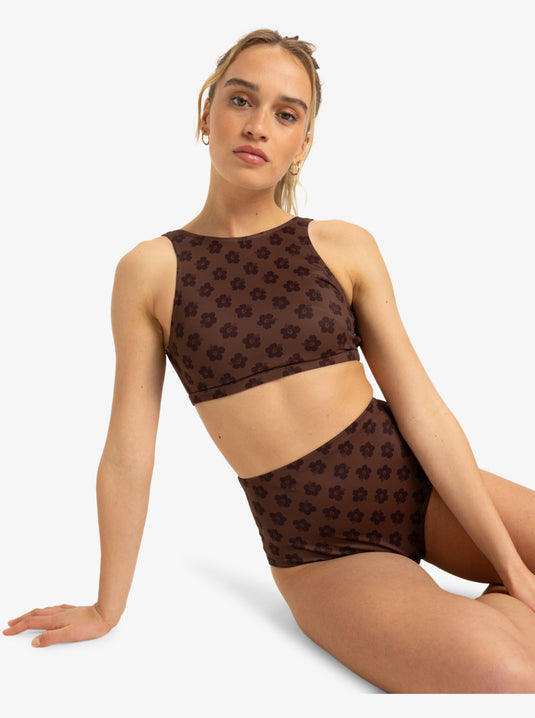 Roxy Women's Pro The Pop Up Crop Top Bikini Chocolate Plum Polkabiscus ERJX305483-XCKC