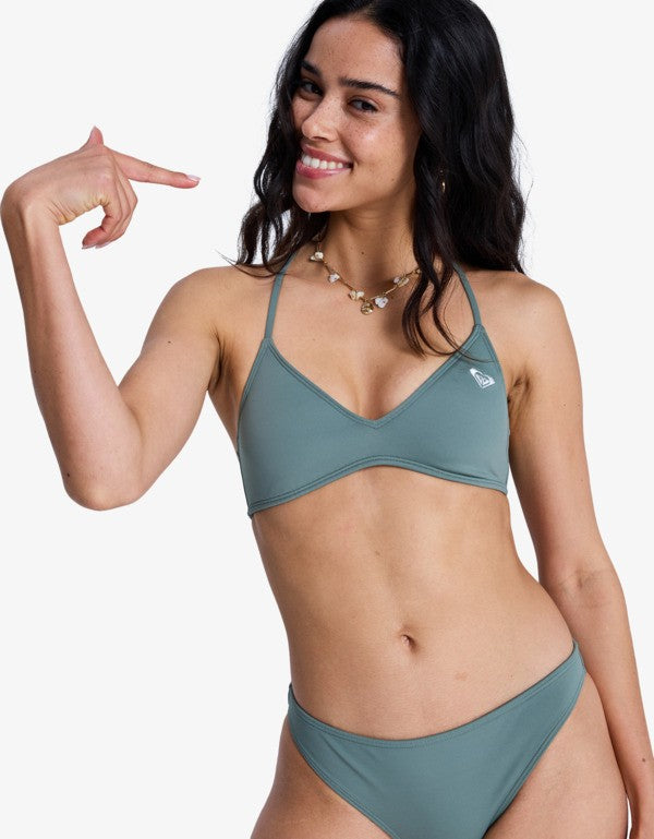 Load image into Gallery viewer, Roxy Women's Solid Essentials Athletic Tri Bikini Top Green ERJX305650-GZC0
