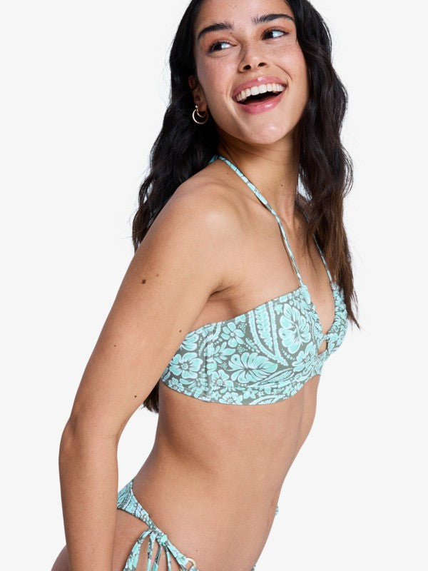 Load image into Gallery viewer, Roxy Women's Wildside Paisley Bandeau Bikini Top Oil Green Wildside Paisley ERJX305710-GLD6
