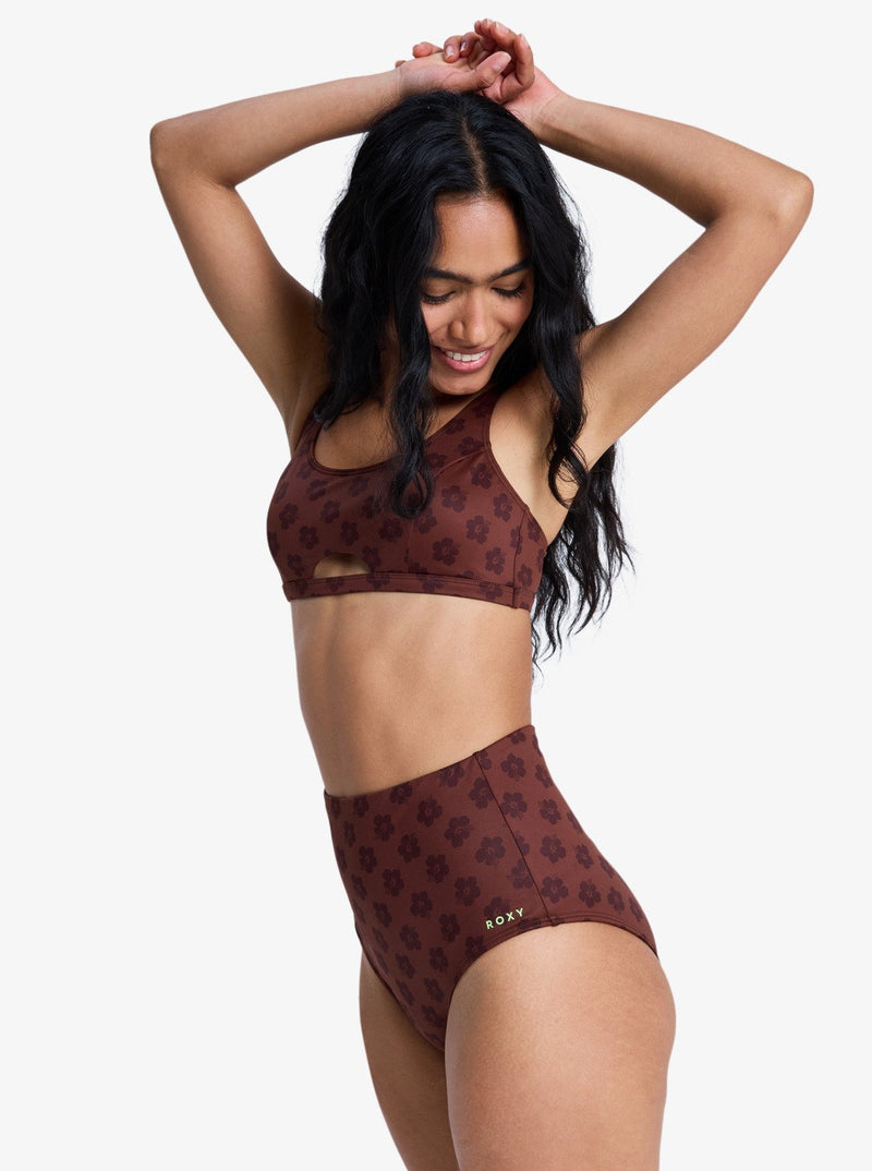 Load image into Gallery viewer, Roxy Women&#39;s Pro The Up Surge Bikini Bottom Chocolate Plum Polkabiscus ERJX405039-XCKC
