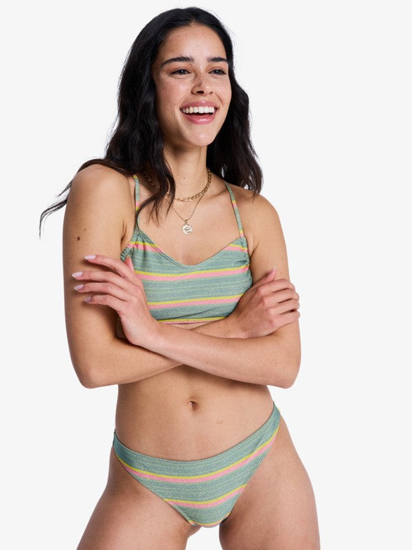 Load image into Gallery viewer, Roxy Women's Ocean Dreamer Bikini Bottoms Oil Green Say It With Stripes ERJX405183-GLD3
