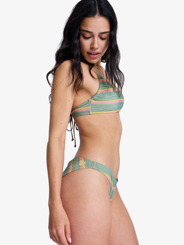 Load image into Gallery viewer, Roxy Women's Ocean Dreamer Bikini Bottoms Oil Green Say It With Stripes ERJX405183-GLD3
