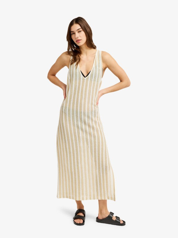 Load image into Gallery viewer, Roxy Women's Moana Story Crochet Maxi Dress Pebble ERJX603501-TGJ0
