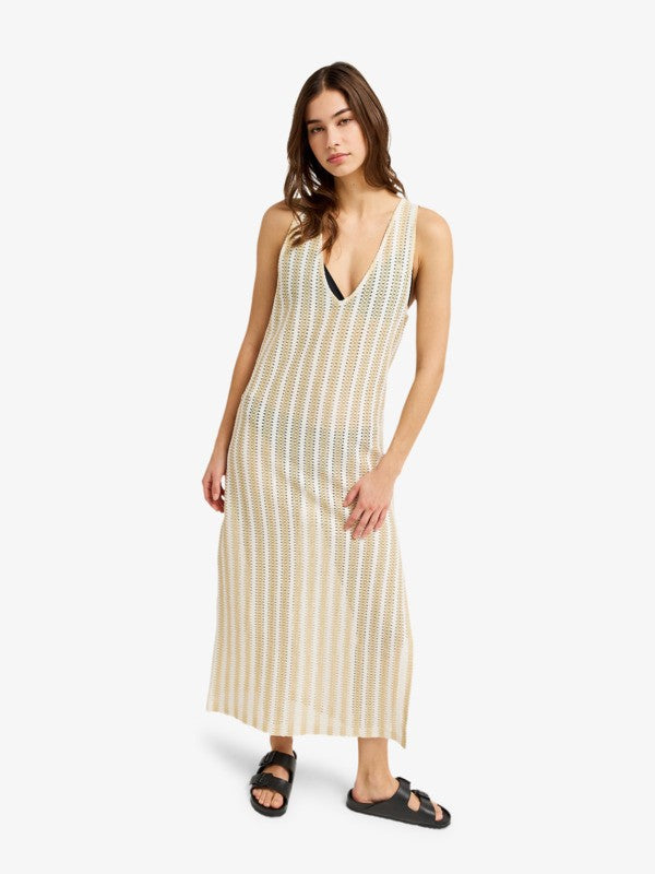Load image into Gallery viewer, Roxy Women's Moana Story Crochet Maxi Dress Pebble ERJX603501-TGJ0
