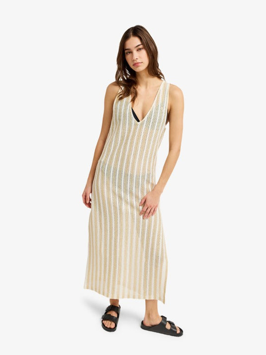 Roxy Women's Moana Story Crochet Maxi Dress Pebble ERJX603501-TGJ0
