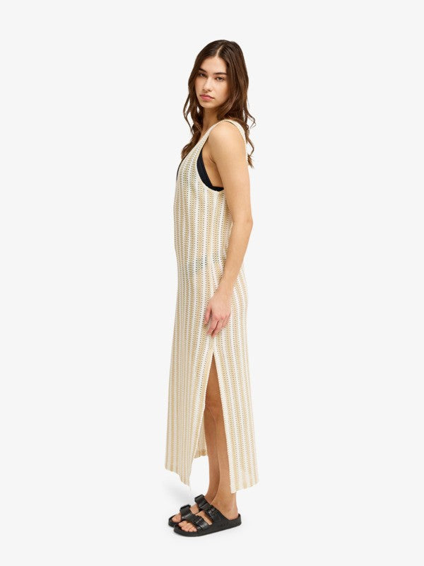 Load image into Gallery viewer, Roxy Women's Moana Story Crochet Maxi Dress Pebble ERJX603501-TGJ0
